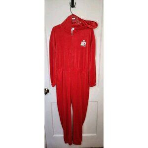 Juicy Couture Size Large Red Velour Hoodie Jumpsuit Women's Soft Comfort